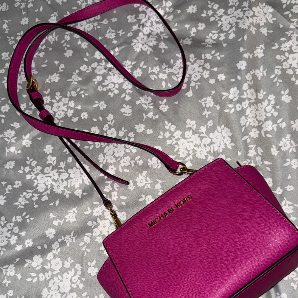 Michael Kors Fuchsia Saffiano Crossbody Bag with Gold Hardware